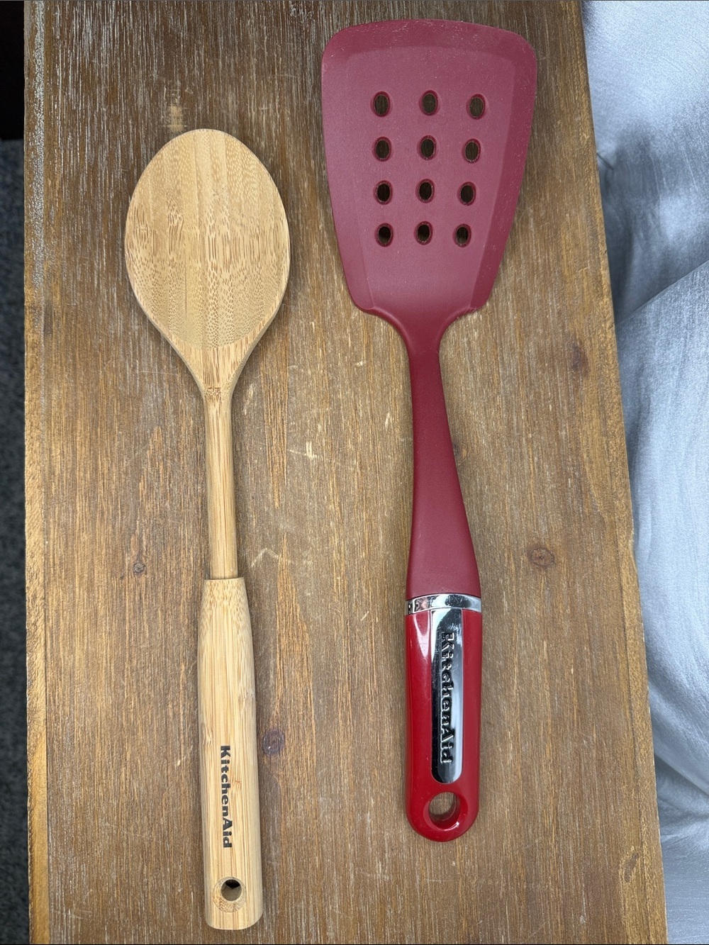 KitchenAid Empire Red Spatula & Bamboo Wooden Spoon